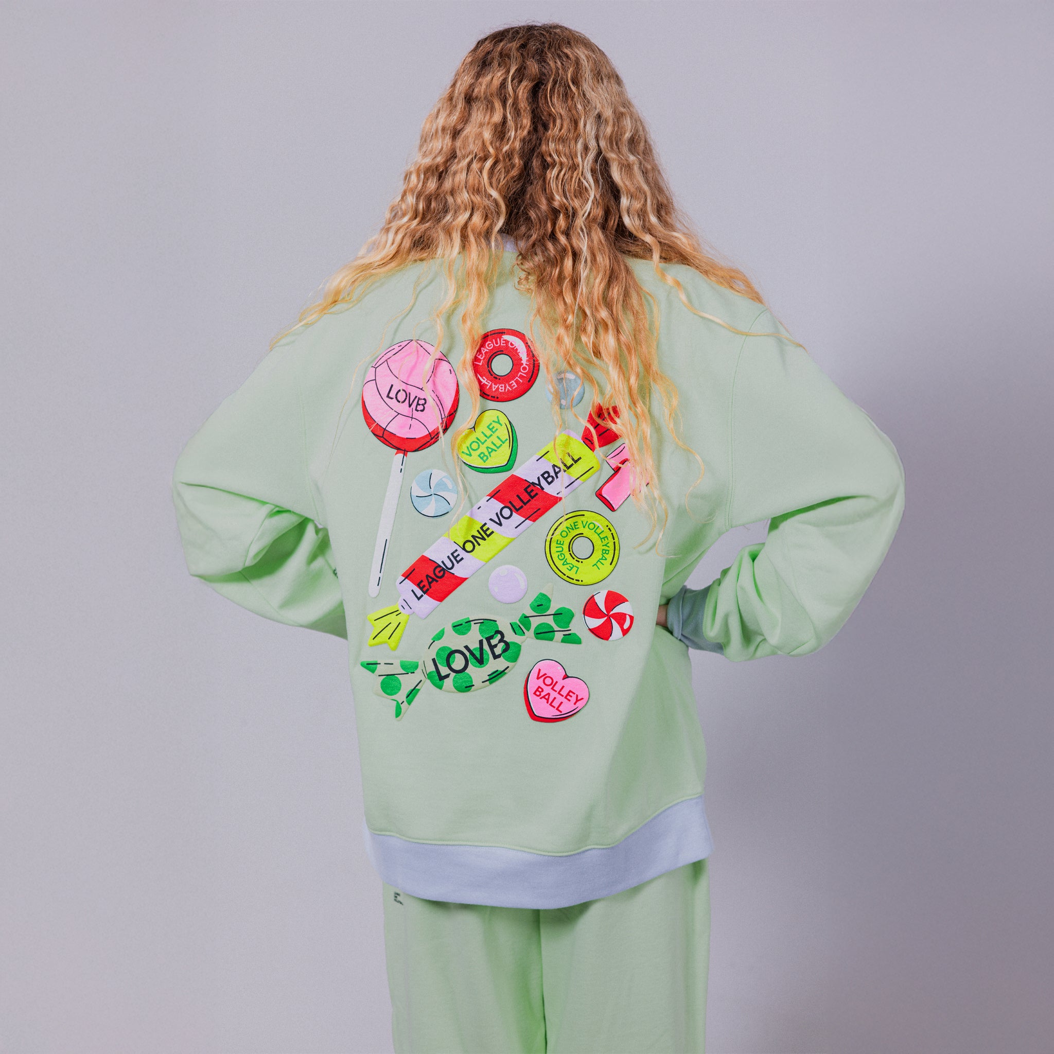 LOVB Candy Court Mint Green Hybrid Crewneck