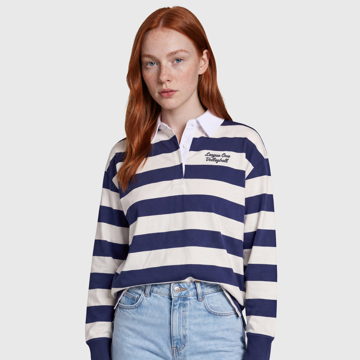 LOVB Varsity Edit Long Sleeve Striped Rugby Shirt