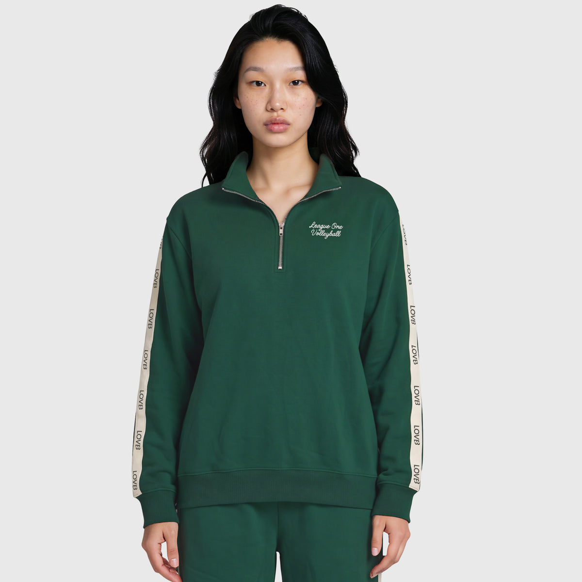 LOVB Varsity Edit Hunter Green Quarter-Zip Fleece Sweatshirt