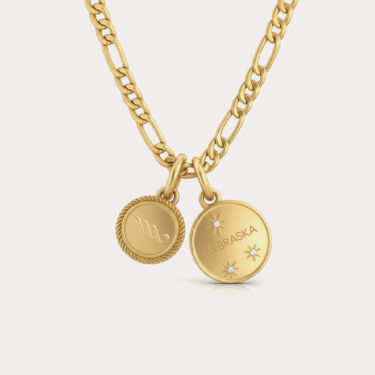 LOVB Nebraska Double Coin Gold Necklace