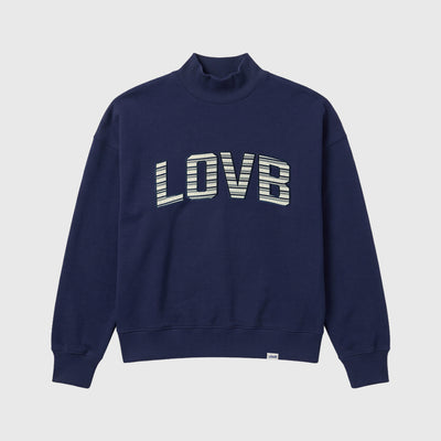 LOVB Varsity Edit Navy Mock Neck Fleece Sweatshirt