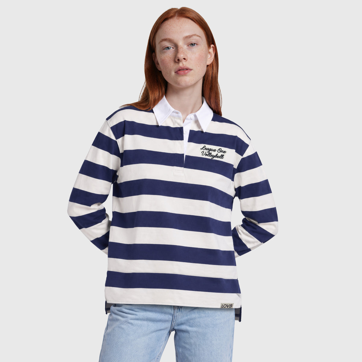 LOVB Varsity Edit Long Sleeve Striped Rugby Shirt
