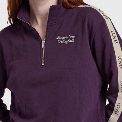 LOVB Varsity Edit Dark Purple Quarter-Zip Fleece Sweatshirt