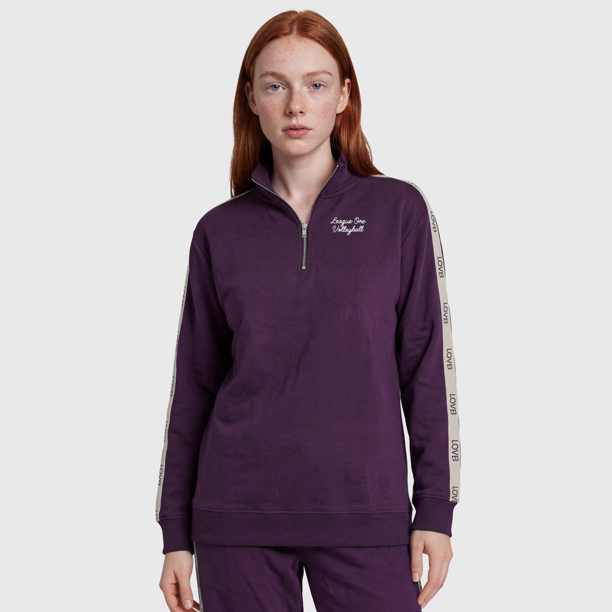 LOVB Varsity Edit Dark Purple Quarter-Zip Fleece Sweatshirt